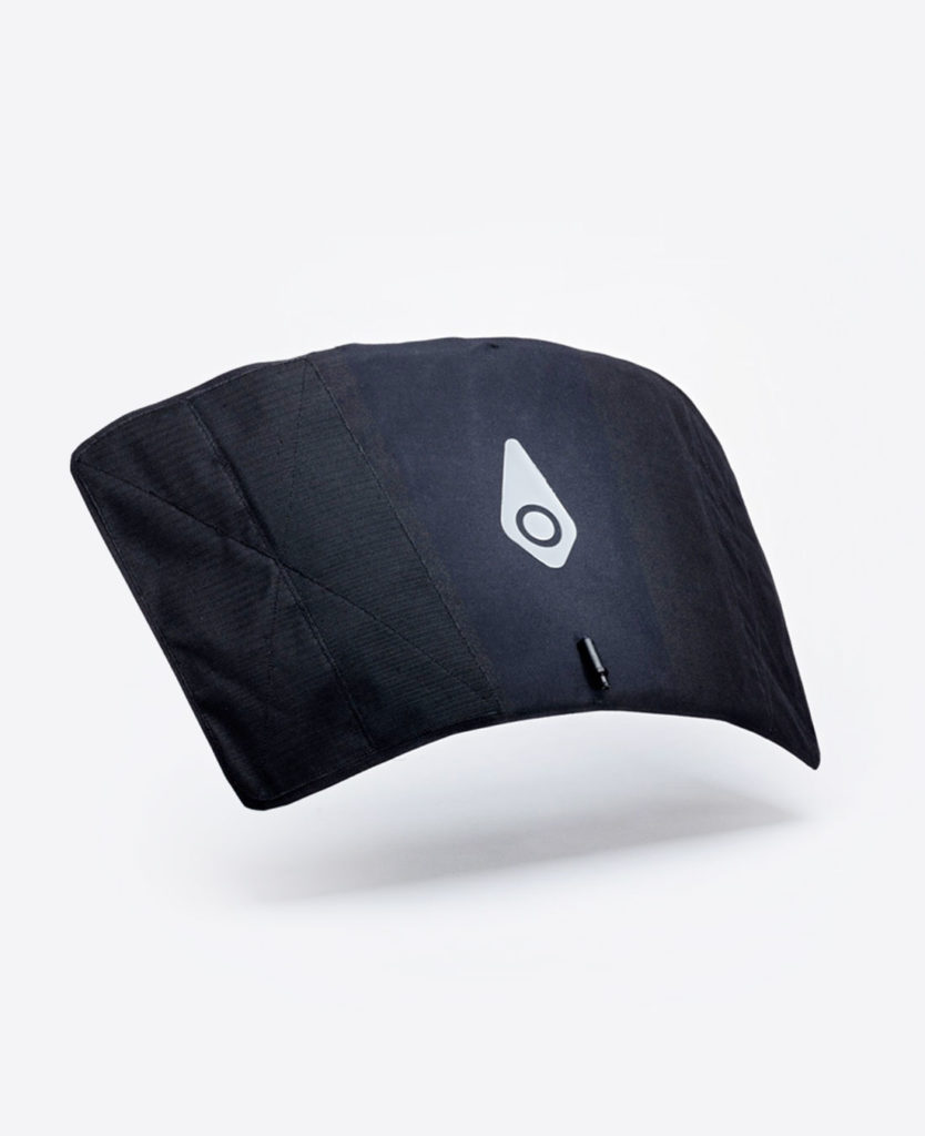 A black hoodie with a logo on it.