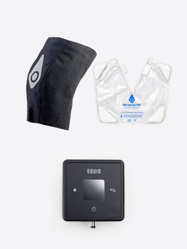 Squid Go main knee system including the wrap, gel, and handheld